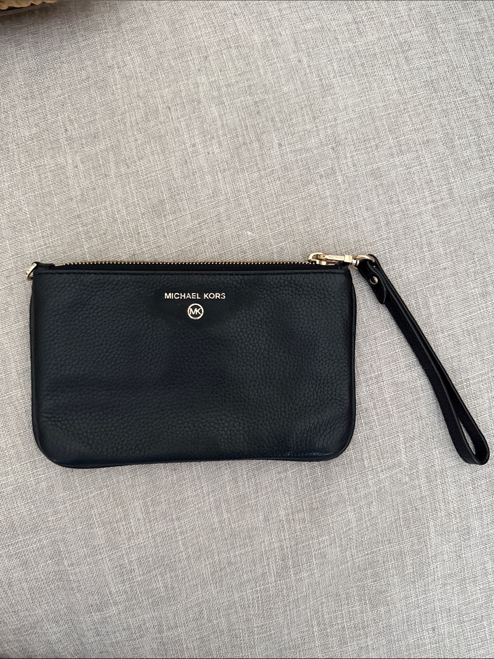 Michael Kors JETSET Wristlet Black Leather Wristlet with Gold Hardware